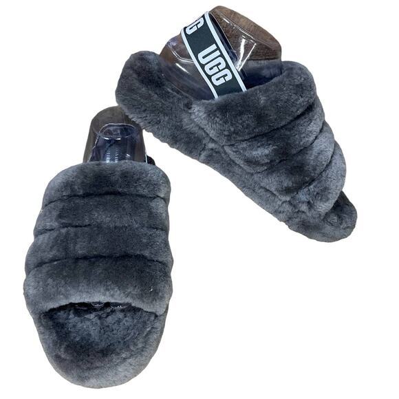 UGG Shoes - UGG Fluff Yeah Slide Slipper Sandals Charcoal Gray Size 10